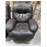 Brown leather recliner chair, well loved, some