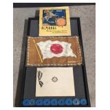 WW II Christmas card, Almanac, flag, tokens