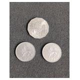 1971 Australia 50 cent coin and 2 UK 10 cent