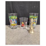 2 5' glasses and one 3 1/2' high and small bell