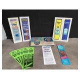 Vintage advertising papers and vintage freezer