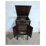 Amphion grammaphone in wooden case with a few
