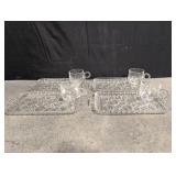 4 vintage glass plates with cups