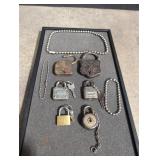 3 bead chains. 3 padlocks with keys and 3 w/o