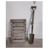 Vintage flat shovel, Wooden Sleigh 18' x 31'