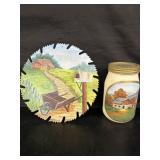Painted saw blade 10' diameter and jar is 7' high