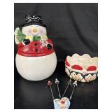 Christmas snowman cookie jar 11' high and snowman
