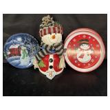 Snowman plates and cookie jar 12' high