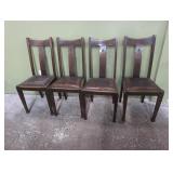 4 vintage wood and leather seat chairs 18' to