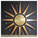 MCM wood and metal sun clock, battery operated