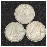 Canadian dimes 1950, 1951, 1952