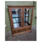 Wood and glass cabinet with glass shelving,