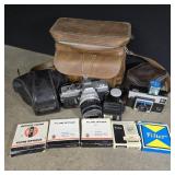 Minolta vintage camera in case, Kodak Instamatic