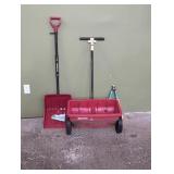 Grass seeder and plastic shovel