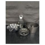 Tin baking dishes and glass bottle - look new