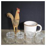 4 little jars with lids 2 1/2', large ceramic mug