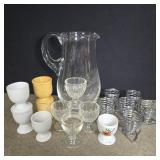 Egg cups and glass jug 9' high