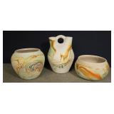 3 Nemadji 'Indian Head' pottery pots