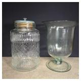 Large glass canister 14' h and large glass vase