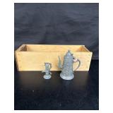 Vintage pewter metal tea pot and water pump