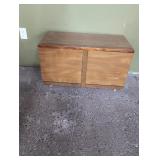 Wooden chest on wheels, 32' w x 16' d x 18 1/2' h