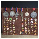 Stick pins and medallions on 17' x 13' fabric on