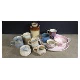 Handmade pottery tray and cups and ceramic