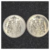 2 Canadian 50 cent pieces 1969, 1970