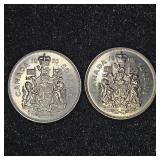 2 Canadian 50 cent pieces 1968, 1970