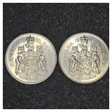 2 Canadian 50 cent coins 1969, 1970