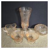 Vintage pink glass pieces - vase is 8 1/2' high,