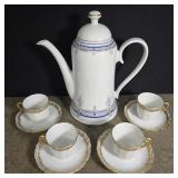 German coffee pot and 4 Limoges demitasse cups