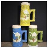 3 ceramic beer steins 8' high