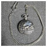Quartz logic deer hunting scene pocket watch