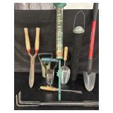 Bird feeders and garden tools