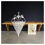 35' Wooden shelf, metal hanger, flower journal