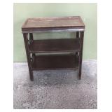 Wood side table with shelf, could use a refinish,