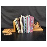 Assorted books and bookends - one piece on a