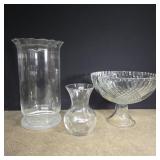 Large glass vase 13' high, small vase 7' and cut
