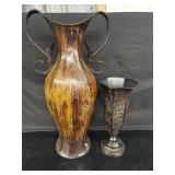 2 tin decorative vases 21' and 12' high