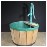 Wooden barrel with plastic liner water fountain