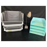 Desk lamp, tested and plastic storage containers