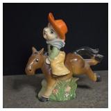 Vintage 1940s cowboy and horse ceramic salt and