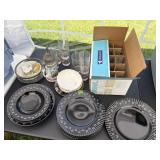 Black PLates, Stein,  Glassware
