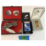 Zippo Lighter; Money Clip; and Pocket Knife