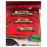 Set of (4) Pocket Knives in Wood Case