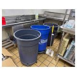 (3) trash cans with rolling dollies