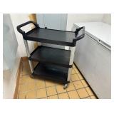 Black plastic rolling cart three tiers