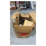 Box of assorted hardware, including pulls, face