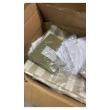 Box of assorted hotel linens, including curtains